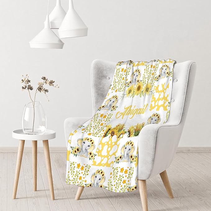 Personalized Baby Blanket for Girls Boys Elephant Custom Baby Blanket with Name Swaddle Blanket for Toddlers Infants Kids Shower Newborns Nursery Stroller Crib Decor Throw Birthday Gift