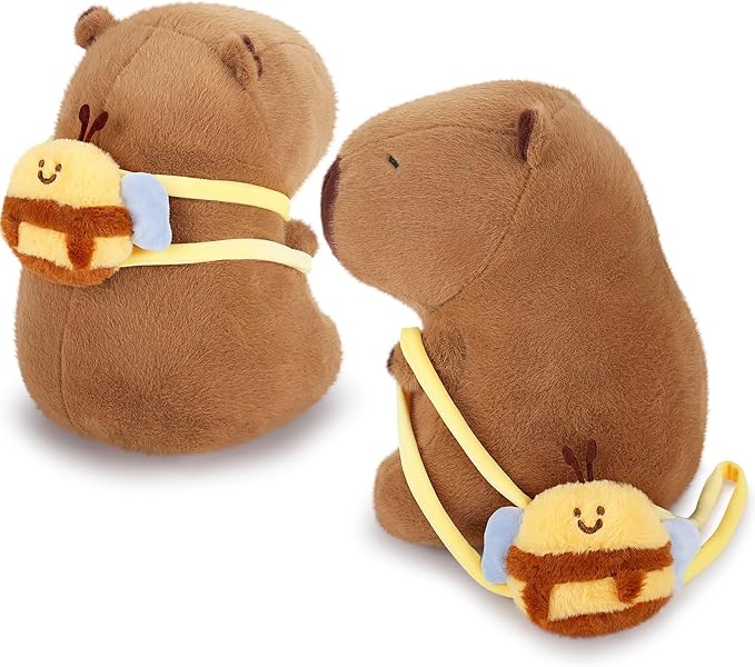 Achwishap Capybara Plush,Cute Plushies Capybara Stuffed Animal,Capybara Plush Toys,Kawaii Plushie Stuffed Toy with Bee Backpack Plushies Gift for Kids Adults Birthday(Capybara with Bee Backpack,10”)