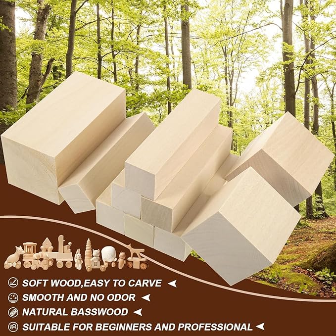 24Pcs Basswood Carving Blocks,3 Sizes Whittling Wood Basswood Blocks Wood Carving Kit for Beginners Kids and Adults