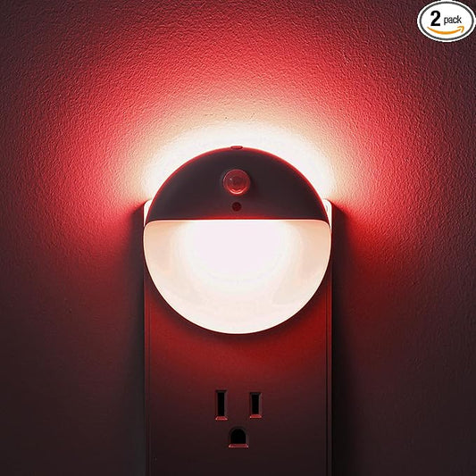2 Pack Plug in Red Sleep Night Light, Dusk to Dawn, 3 Lighting Ways, Soft Glow, Stepless Dimming, LED Lights for Bedroom, Sleep, Baby Nursery, Kids, Toddler, Bathroom, Hallway, Home Decor