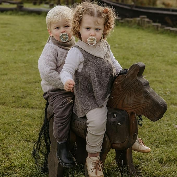 FRIGG Little Viking Natural Rubber Baby Pacifier 2-Pack | Made in Denmark | BPA-Free (Powder Blue/Cream,0-6 Months)