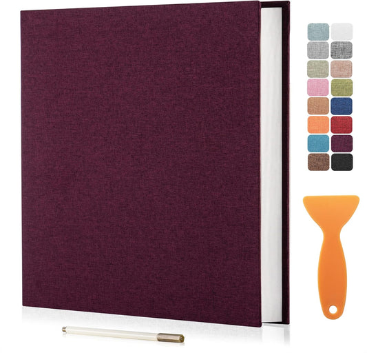 Large Photo Album Self Adhesive Scrapbook Album for 4×6 8×10 Pictures DIY Magnetic Linen Cover Album 40 Pages for Family Wedding Gifts with Metal Pen and Plastic Board