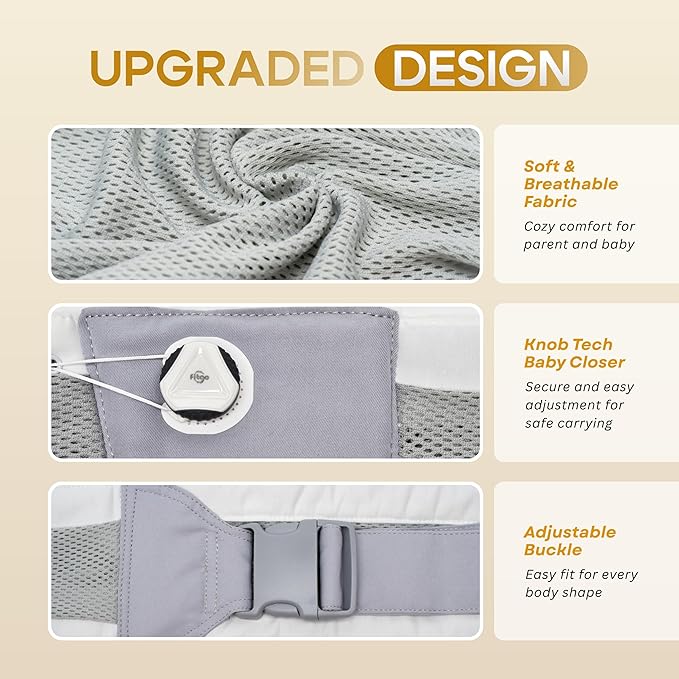 Baby Sling Carrier 8-30 lbs, Newborn Nursing, Toddler Carrier with Safety Buckle, Knob Tech Baby Closer, Adjustable Shoulder Strap, Portable and Lightweight (Gray)