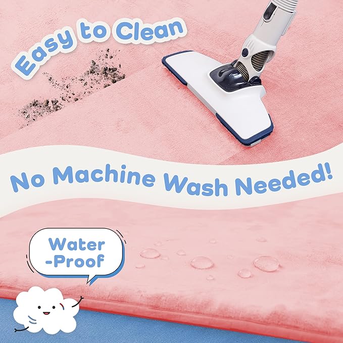 1.3" Thick Baby Floor Play Mat 59x71, Basic Padded Foam Mat for Tummy Time Crawling, Non Slip Cushioned for Babies Toddlers Infants Kids (Pink)