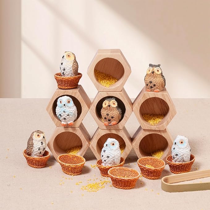 Sorting Stacking Wooden Toys for Toddlers, Owl Montessori Toys Toddler Sensory Bin Tool Toy, Wood Owl House Fine Motor Skill Toy Early Learning Preschool Educational Gift for Kids