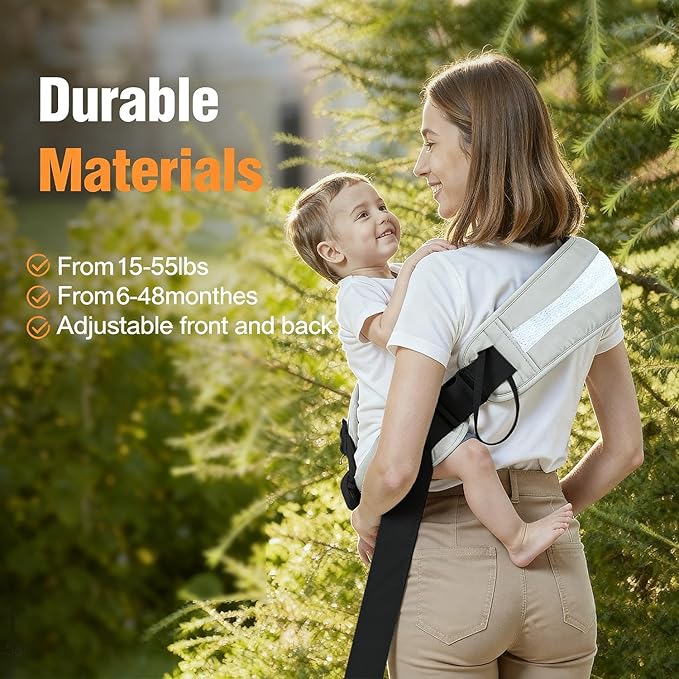 Toddler Carrier Sling for Newborn to Toddler, Ring Sling Baby Carrier 15–55 lbs with Breathable & Anti-Slip Seat Cushion for Comfort, Lightweight Travel-Friendly (Light Gray)