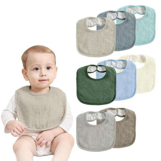 JELLYMONI 8 Pack Muslin Drool Bibs for Babies - Soft Adjustable Bandana Bib with Snaps, Absorbent Unisex Teething Bib for Newborn Girls & Boys
