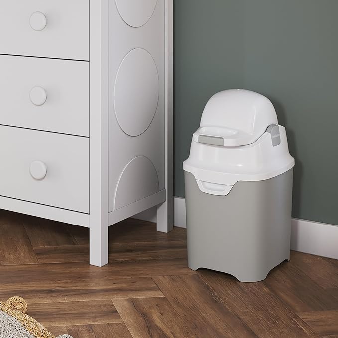 Foundations Mini Diaper Pail with Airtight Lid - Durable & Odorless Diaper Disposal, Large Capacity, Holds up to 30 Newborn Diapers, Refill with Any Bags - Gray