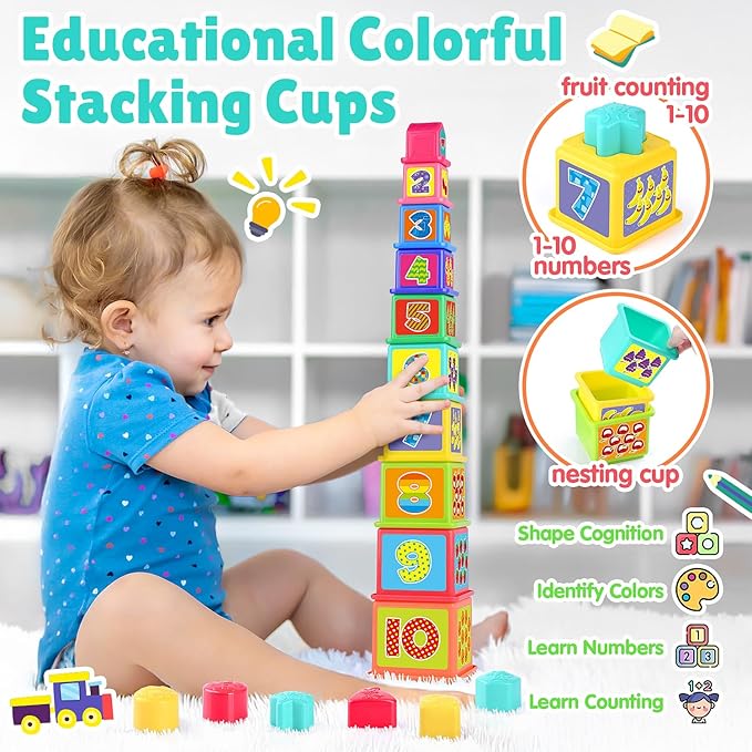 Pound a Ball Toy for Toddlers 1-3, Montessori Toys for Babies 12 18-24 Months, Hammer, Stacking Cups, Shape Sorter Blocks, Early Developmental Educational Toys for 1 2 3 Year Old Boys Girls Kids Gift