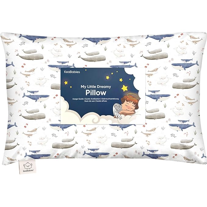 Toddler Pillow with Pillowcase - 13x18 My Little Dreamy Kids Travel Bed Pillows for Sleeping, Organic Cotton Small Pillowcase, Soft & Breathable, Machine Washable, Toddlers 2-5 Years Old (Marine)