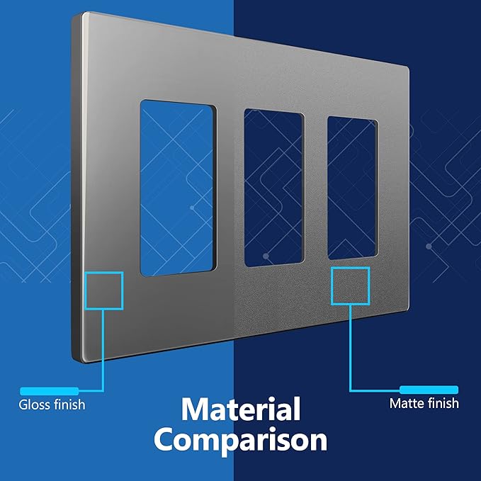 LIDER Matte Finish Decorator Switch Cover, Screwless Wall Plate, Mid-Size 3-Gang 4.88" x 6.77", Unbreakable Polycarbonate Thermoplastic, UL Listed, LSWP-33M-SG, Space Gray