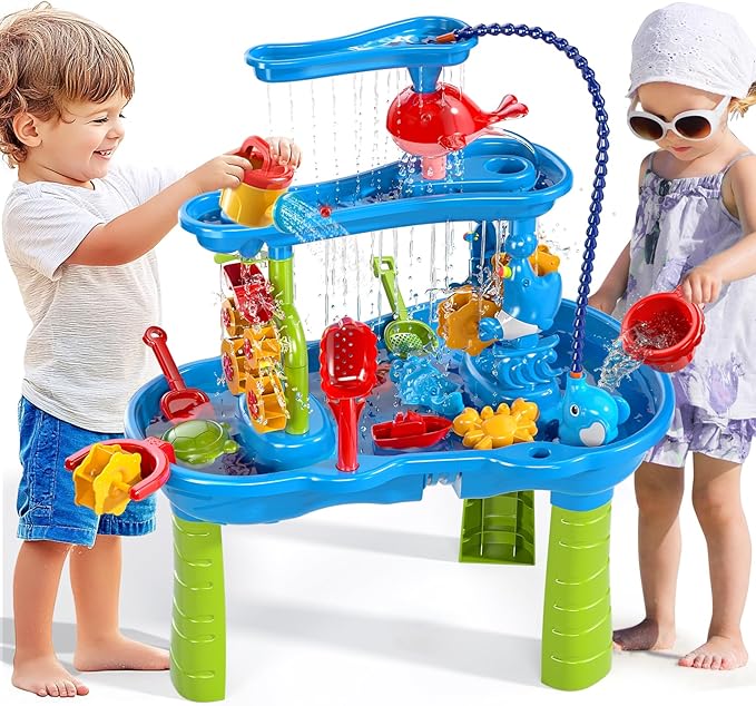 Water Table for Kids Ages 4-8 with Water Pumb, Summer Outdoor Sand Water Table for Boys Girls, Kids Water and Sand Activity Sensory Toys for Toddlers Age 3-8