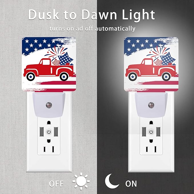 Independence Day Night Light,Military Plug-in Wall Night Lights Auto LED Lamp Energy Saving Square Lights for Men Women Gifts