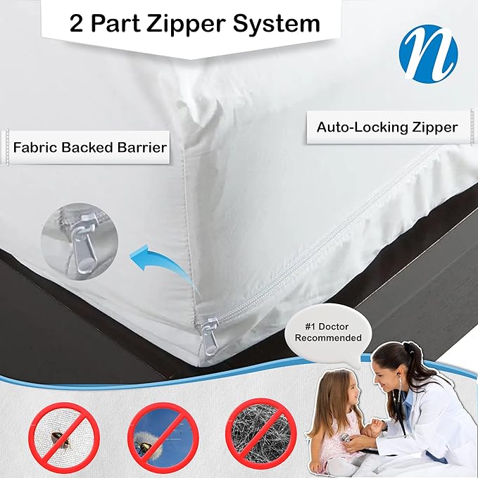 National Allergy Superior 100% Cotton California King Mattress Protector Zippered - 73" x 84" x 15" - Hypoallergenic Bed Encasement - Breathable Dust Proof Cover - Oeko-TEX Standard 100 Certified