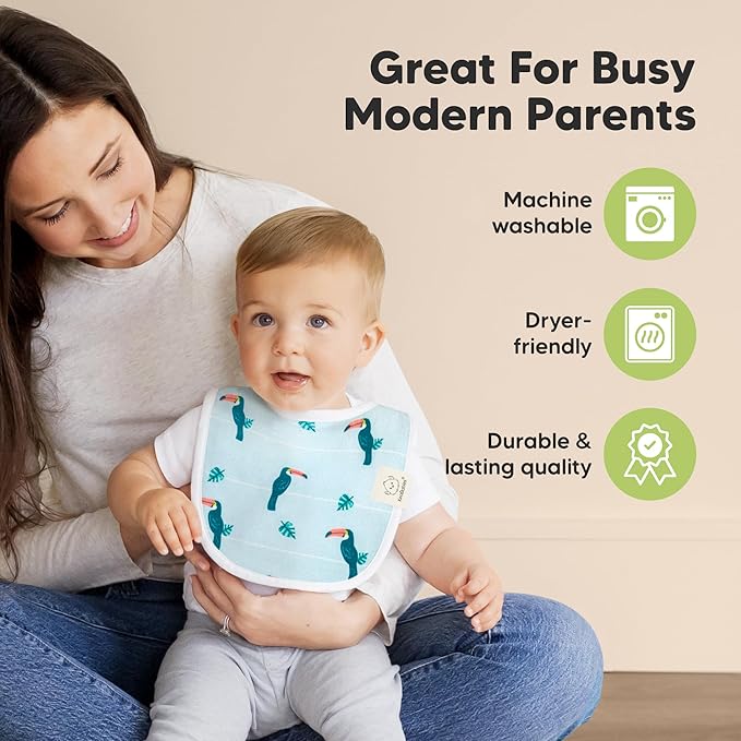 8-Pack Organic Baby Bibs for Boys, Girls - Soft Cotton Drooling and Teething Bibs for Baby Girl & Boy, Extra Absorbent, Easy to Clean & Put On for Toddler, Newborn, Infant 0-24 Months (Mesozoic)