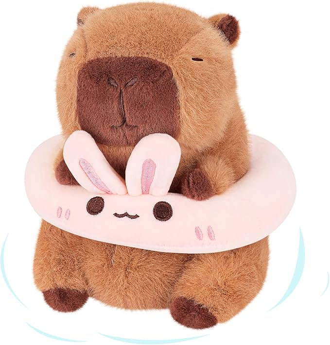 Achwishap Capybara Stuffed Animal,Soft Capybara Plush,Cute Plushies Kawaii Capybara Plush Toys,10” Plush Stuffed Toy with Bunny Swimming Circle Plushie Birthday Gifts for Kids Adults