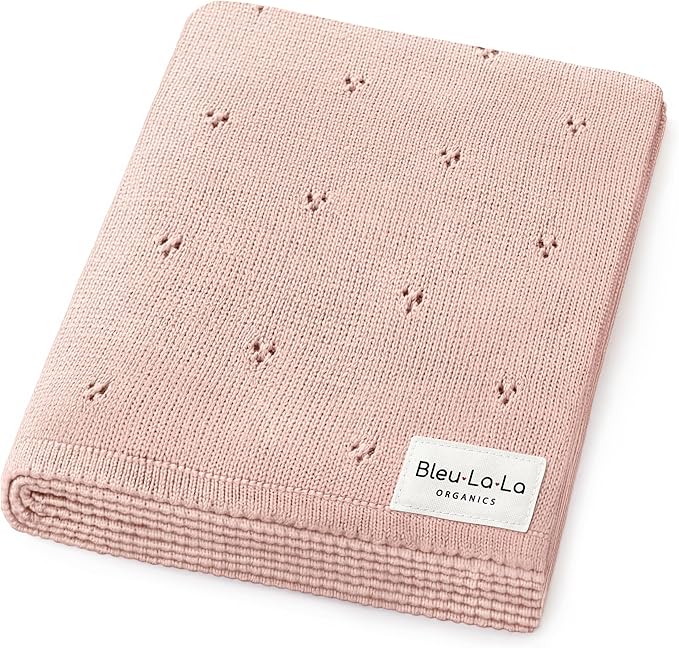 Organic Pointelle Receiving Swaddle Blanket for Girls - 100% Luxury Organic Soft Cotton Knit Warm Cozy Cuddle Stroller Blanket for Newborns, Infants, & Toddlers (Ballet Slippers)