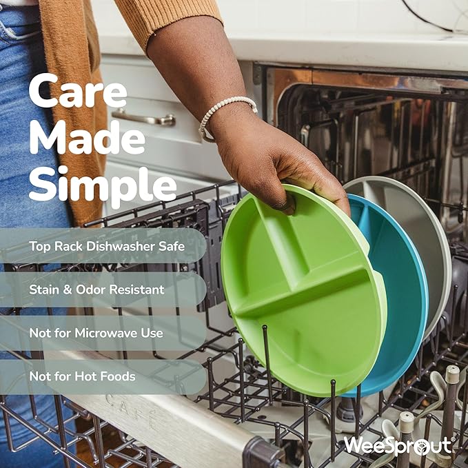 WeeSprout Divided Bamboo & Melamine Plates for Kids - Set of 4 Toddler Dinnerware, Food Grade, Kid Safe with Divided Design for Picky Eaters, Dishwasher Safe, Reusable Modern Tableware