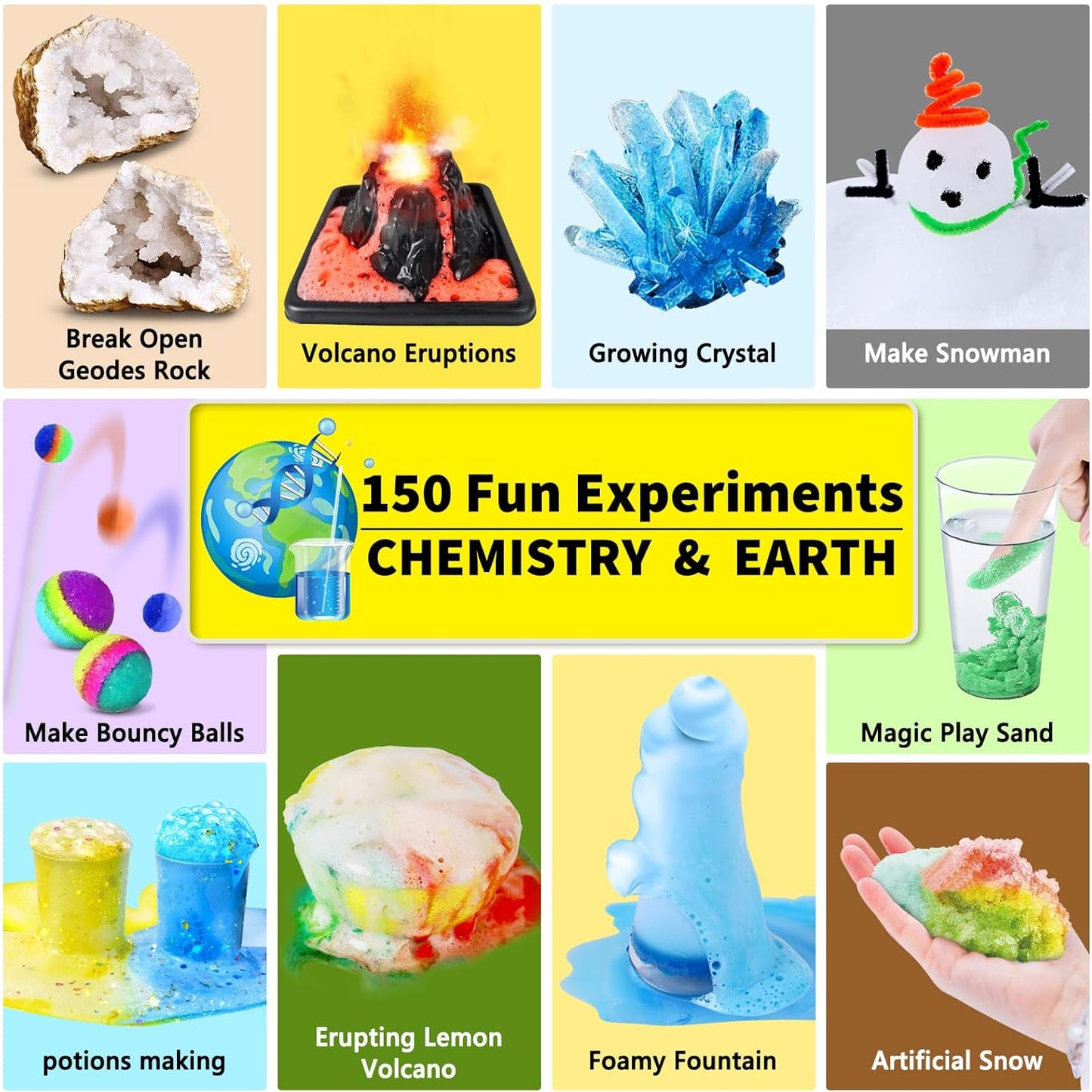UNGLINGA 150 Experiments Science Kits for Kids Boys Girls, S.T.E.M Kit Toys Gifts Ideas Birthday Christmas, Chemistry Break Geodes, Volcano, Physics Educational Activities Project
