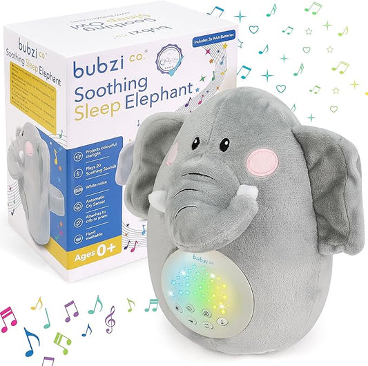 Bubzi Co Sound Machine, Portable Elephant Soother & Night Light Projector, Comforting Electronic Infant Toddler Sleep Aid & Baby Shush With White Noise