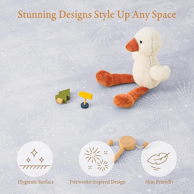 PopsyKosy Premium Exercise & Baby Foam Play Mats - Stylish & Large Non-Toxic Odorless Floor Mat - 6 Tiles - Spacious 6ft x 4ft - Peel-Resistant Reinforced - Soft Thick, Waterproof - Lavender Gray