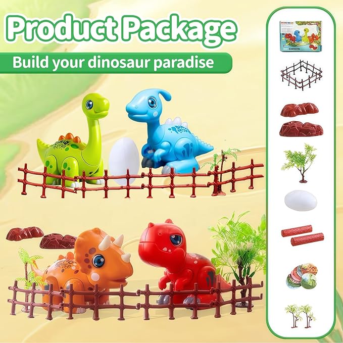 Dinosaur Toy Set for Kids Ages 3-5, Magnetic Mix or Match Dino Toys with Lights & Sounds, 24 Pcs Kits Include Flash Cards and Dinosaur Egg, Creative STEM Educational Gift for Boys and Girls
