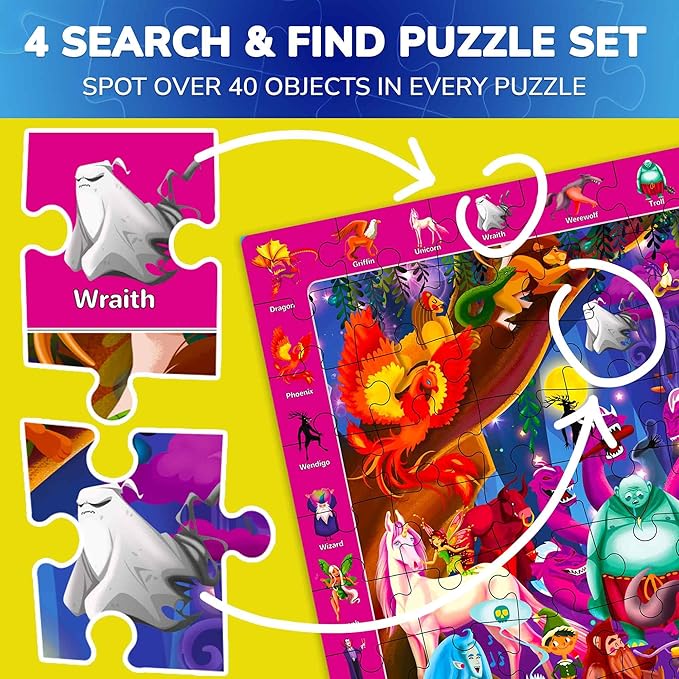 QUOKKA 100 Piece Puzzles for Kids Ages 4-6 - 4 Jigsaw Puzzles for Kids Ages 6-8 - Search and Find Observational Nocturnal Life for Childrens 5-8 - Learning Educational Toys for Boys and Girls 8-10