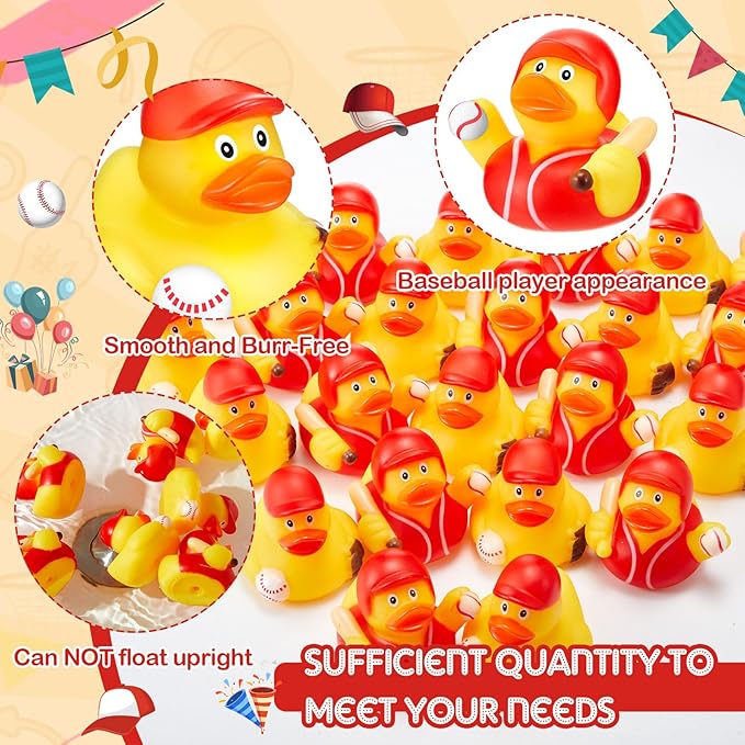 Deekin 48 Pcs Rubber Duck 2 Inch Bulk Sport Party Favors for Birthday Party Decorations Club Player Gift (Baseball Player)