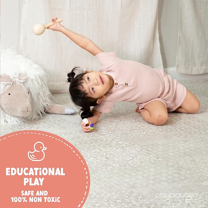 Play Platoon Non-Toxic Extra-Thick Children's Play Mat, 16 Tile - 96 x 96 inch Comfortable Cushiony Foam Floor Puzzle Mat for Kids & Toddlers with 24 x 24 inch 5/8 in Thick Tiles - Khaki, Boho Modern