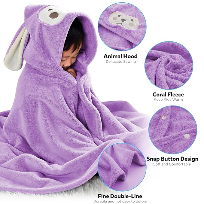 ROMASA Baby Bath Towel Ultra Soft Hooded Towel Highly Absorbent Bathrobe Blanket Toddlers Shower Gifts for Boys Girls-27.5" x 55" (Purple)