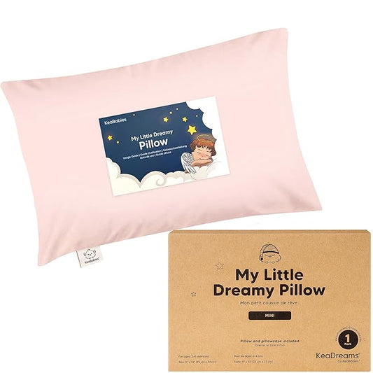 Mini Toddler Pillow with Pillowcase - 9x13 My Little Dreamy Travel Kids Pillow for Sleeping, Toddler Bed, Small, Tiny, Organic Cotton Pillowcase, Soft & Breathable, Kids 2-4 Years Old (Mist Pink)