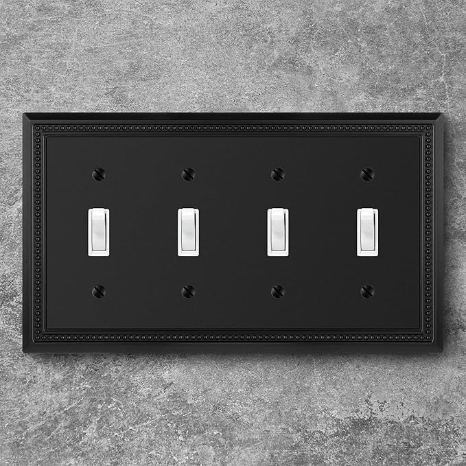 Henne Bery Sunken Pearls Heavy Duty Decorative Wall Plate Switch Plate Outlet Cover (Quad Toggle, Matte Black)