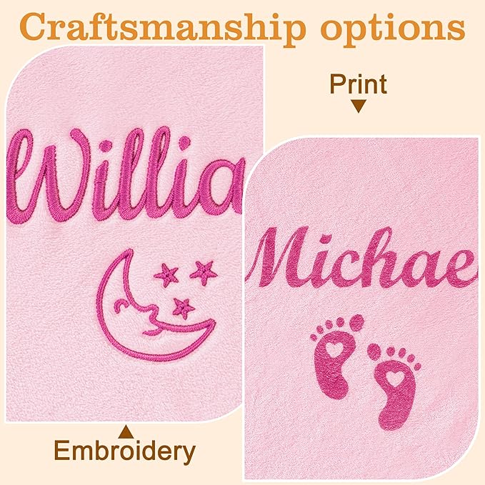 Personalized Baby Blanket with Name, Custom Flannel Swaddle Blankets, Customized Embroidered Receiving Blanket for Girls, Baby Shower Birthday for Newborn - Pink(36" x 36")