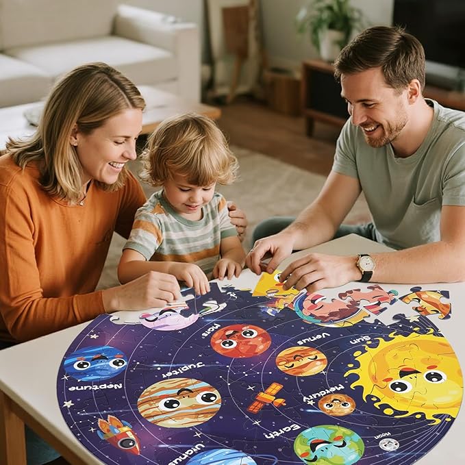 Floor Puzzle for Kids Ages 5-8 with Solar System Planets 70 Piece Globe Space Planets Large Floor Puzzle for Kids, Planet Round Large Puzzle for Toddlers, Geography Educational Toys for Boys&Girls