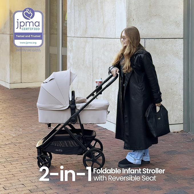MAMA & BABY Rovee 2-in-1 Baby Stroller, Convertible Infant & Toddler Stroller with Reversible Seat, Large UPF 50+ Sun Canopy, Foldable Stroller with Shock-Absorbing Wheels & Storage Basket
