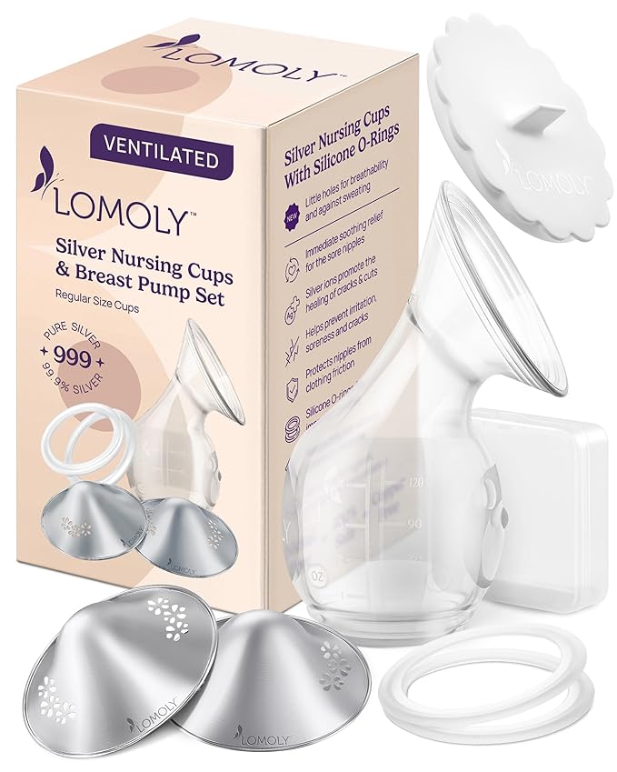 Silver Nipple Covers Breastfeeding: Pure 999 Silver Nipple Shield | Silver Nursing Cups w/Breast Shields, Hands-Free Breast Pump (Silver, L - 1.8x0.6)