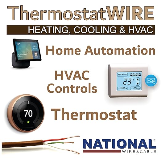18/3 250Ft. NATIONAL Wire&Cable Thermostat Doorbell HVAC Heating Control Professional Cable Wire - Made in USA - 100% Solid Copper Conductors, CL2 ETL Listed, Low Voltage Applications Use