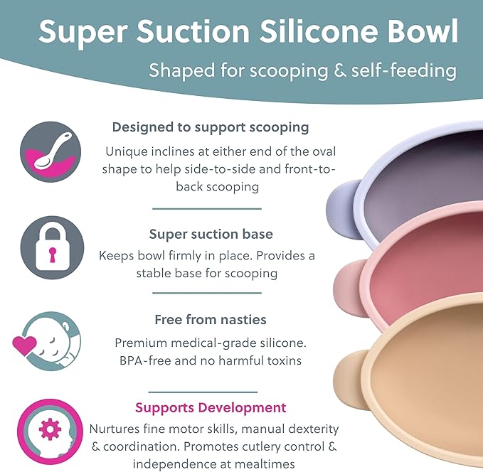 Bibado - Silicone Baby Bowl (Blush) - Stay Put Suction Bowl - Oval Shape - First Meals & Snacks - Durable, Dishwasher & Microwave Safe, BPA Free - Medical Grade - Baby Essentials - 6 Months to 3 Years