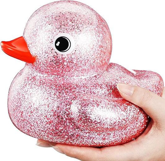 Honoson 6.89 Inch Giant Glitter Rubber Duck Big Glitter Rubber Duck Large Sparkly Duckling Bath Toy with Squeaky Sound for Summer Baby Shower Birthday Party Favor Gift(Pink)