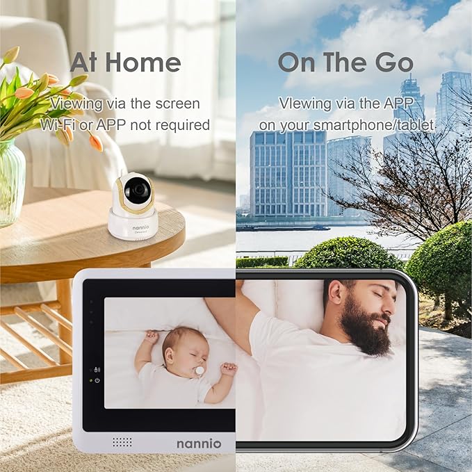 nannio-Connect 5'' Touchscreen Smart Baby Monitor, HD WiFi Camera, Clear Night Vision, Temp. Sensor, Fully Remote Pan Tilt Zoom, 2-Way Audio, Free Smart Phone App, Works with iOS, Android, Ideal Gift