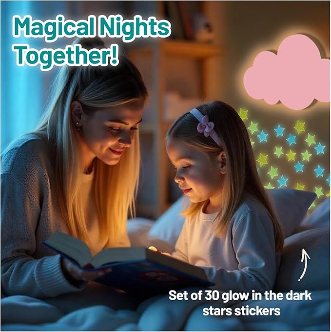 Cloud Lights - Nursery Decor Cloud Lamp, Rechargeable Baby Lamps with Remote, Hanging Lamp for Nursery, Kids Night Light with Timer & Touch Control (Pink)