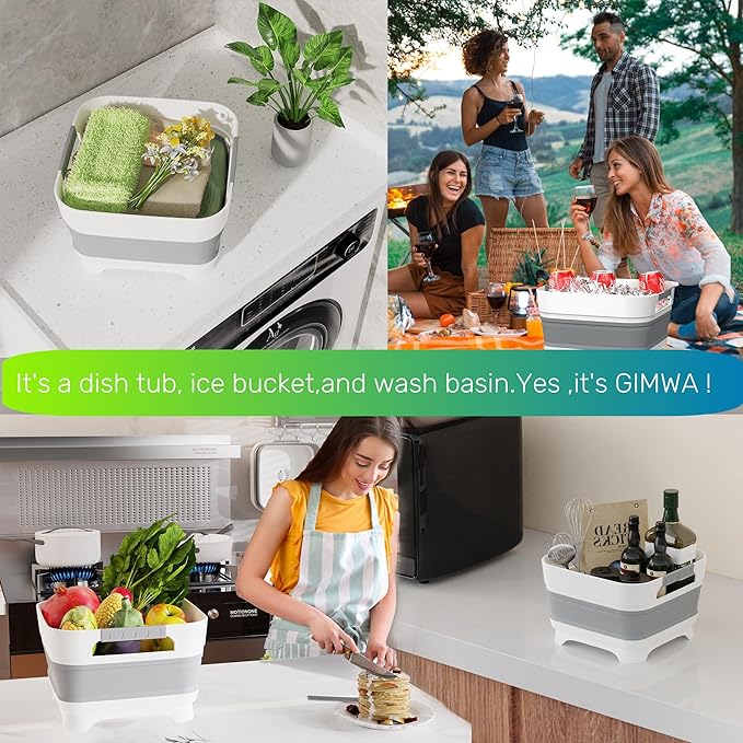 Wash Basin for Baby Bottles, Foldable, Versatile Wash Tub for Kitchen, RV, Outdoor Camping Sink, Sturdy & Easy to Clean, Space Saving Plastic Dish tub (Pink)