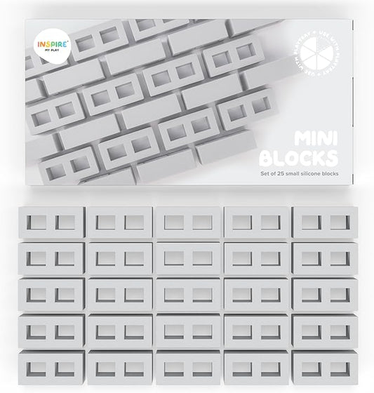 Inspire My Play 25 x Mini Silicone Building Blocks for Sensory and Messy Play - Construction Bin Filler - Creativity for Kids