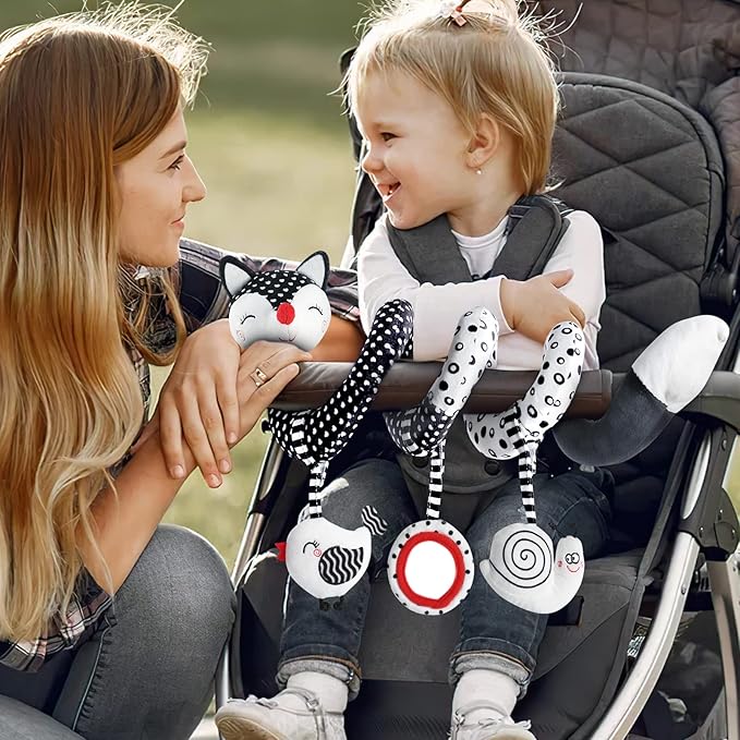 Car Seat Toys Black and White High Contrast Baby Toys for Newborn, Stroller Toys Newborn Toys Infant Toys for 0 3 6 9 12 Months Girls Boys, Baby Toys 0-6 Months for Crib Mobile Best Gift