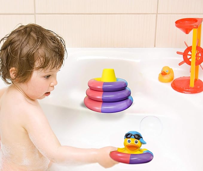 Floating Bath Toys for Boys and Girls Float and Play Stacking Toy Rings for Baby Toddlers and Kids
