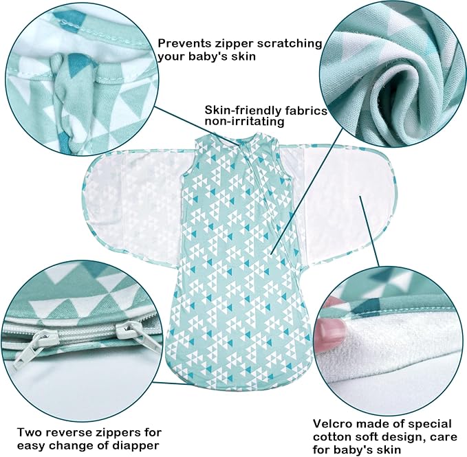 Baby Sleep Sack Swaddle,Swaddles 3-6 Months,3-Way Adjustable Wearable Transition Blanket Boy And Girl,100% Cotton,TOG 1.0(Green)