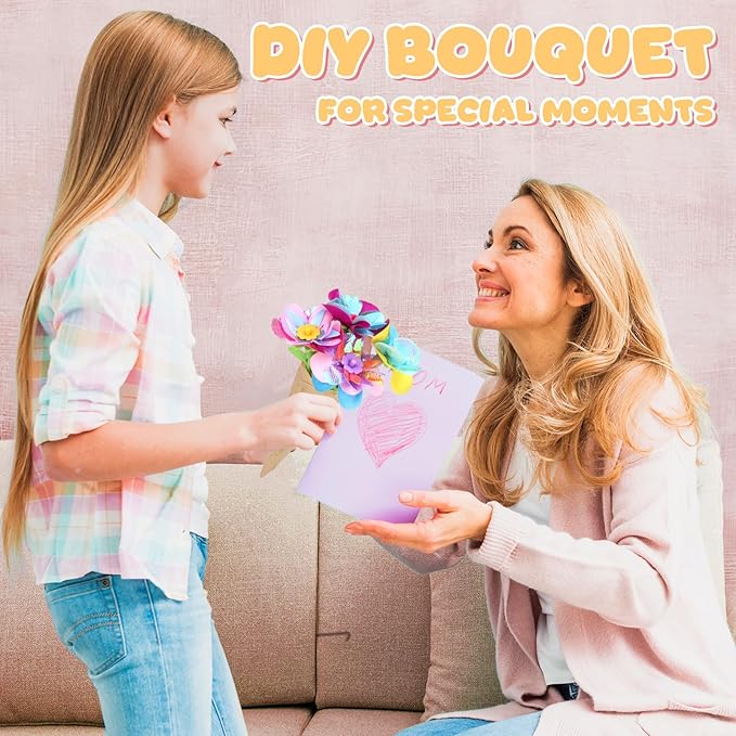 Crelloci DIY Fabric Flower Bouquet Craft Kit - Creative Handmade Floral Arrangement Toy Set, Arts and Crafts Gift for Toddlers Kids Girls & Boys Ages 3+