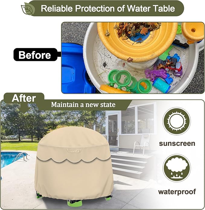 Kids Water Table Cover Fit Little Tikes Fish 'n Splash Water Table, Waterproof Dust Proof Outdoor Toys -Cover only,34"Dx20"H (Khaki)