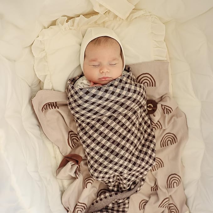 Checkered Baby Blanket for Baby Boys & Girls - 100% Soft Fine Cotton Quilt Receiving Swaddle Stroller Nursery Bed Blanket Unisex Gender Neutral for Newborns Toddlers (Plaid - Mocha)