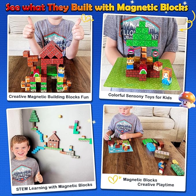 Magnetic Blocks 100PCS Magnetic Building Blocks Cubes Kids Boys Girls Toys for Ages 3-5 5-7 8-10 STEM Sensory Learning Building Magnet Toys 3-12 Year Old Girls Boys Birthday Gift